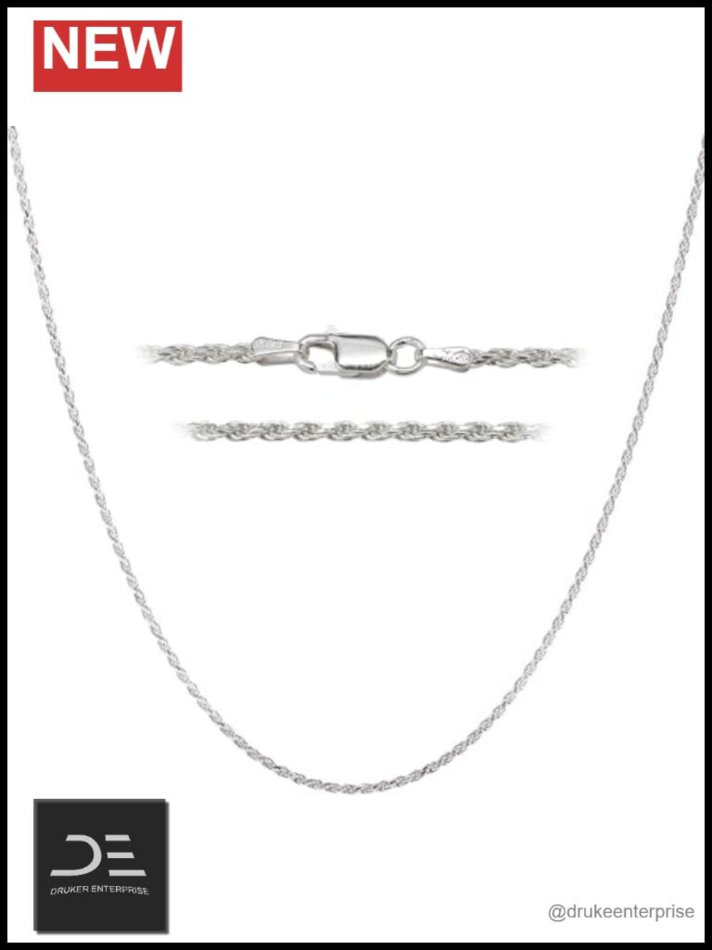 925 Sterling Silver Diamond Cut Rope Chain Necklace 24"